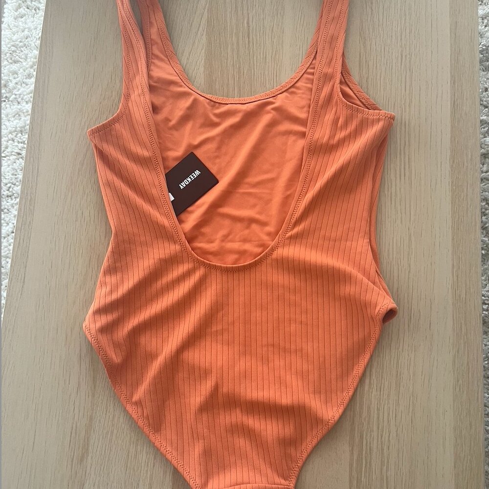 Orange Ribbed Full-Piece Weekday Bathing Suit/Swimsuit